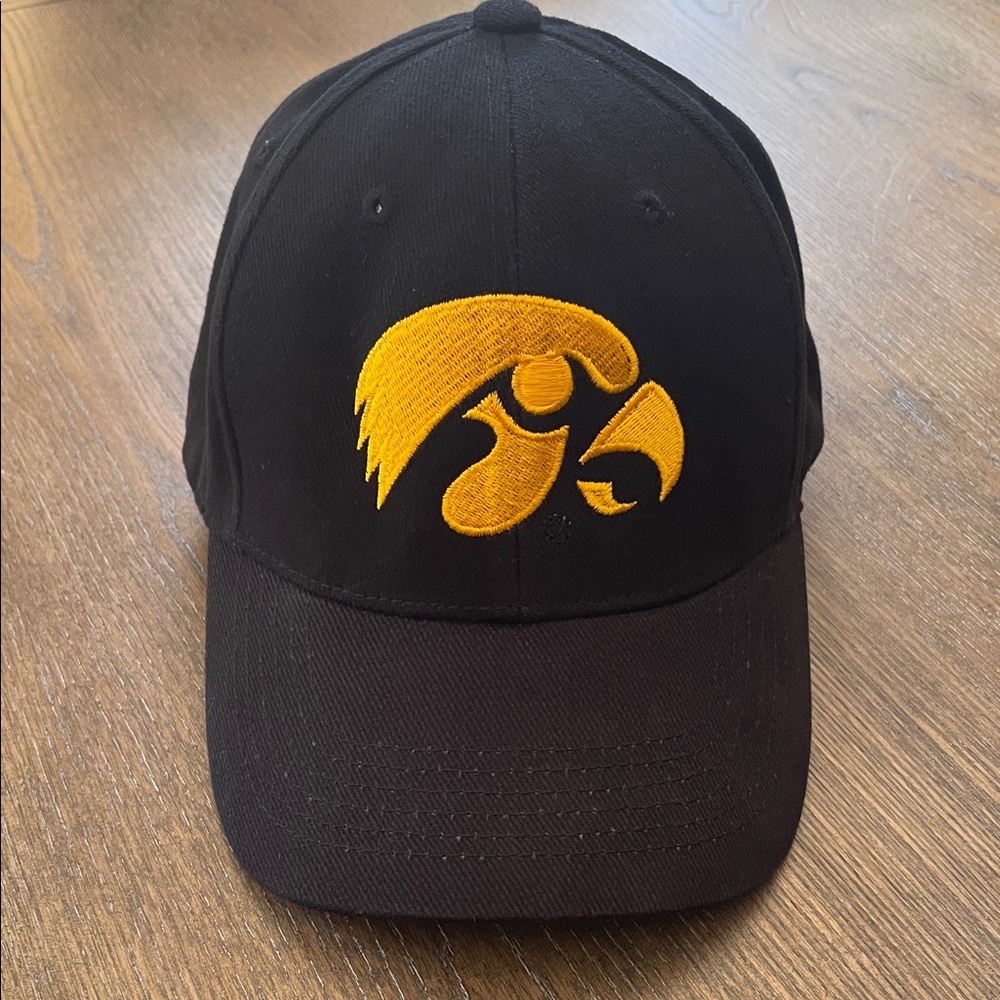 University of Iowa Black Baseball Cap with Yellow Embroidered Hawkeye Logo